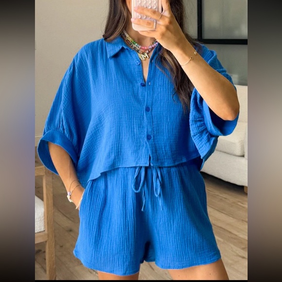 🇺🇸Shop Talulah Madi Nelson bright royal blue two piece cover up gauze small S - Picture 4 of 5